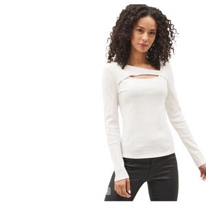 Gap White Rib Crossover Cutout Long Sleeve Basic Top Size Small